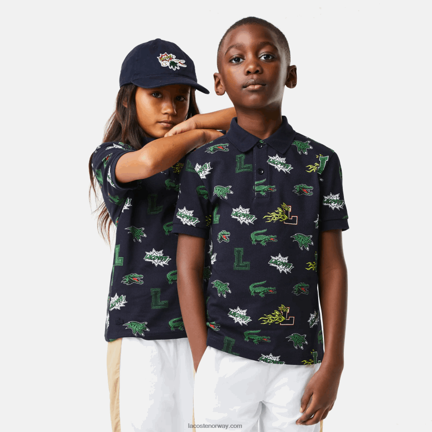 Lacoste komisk effekt krokodilleprint polo 4J4X0T2955 marineblå 166 barn