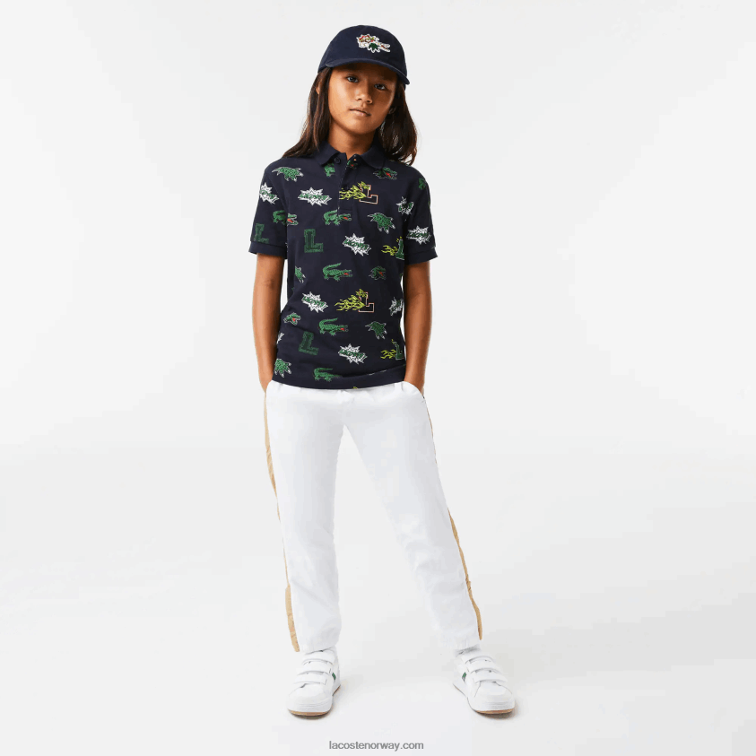 Lacoste komisk effekt krokodilleprint polo 4J4X0T2955 marineblå 166 barn