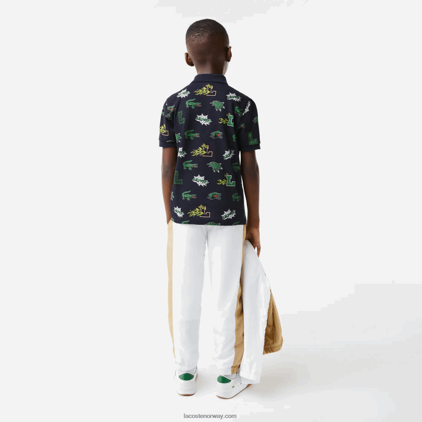 Lacoste komisk effekt krokodilleprint polo 4J4X0T2955 marineblå 166 barn
