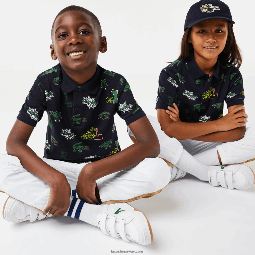 Lacoste komisk effekt krokodilleprint polo 4J4X0T2955 marineblå 166 barn