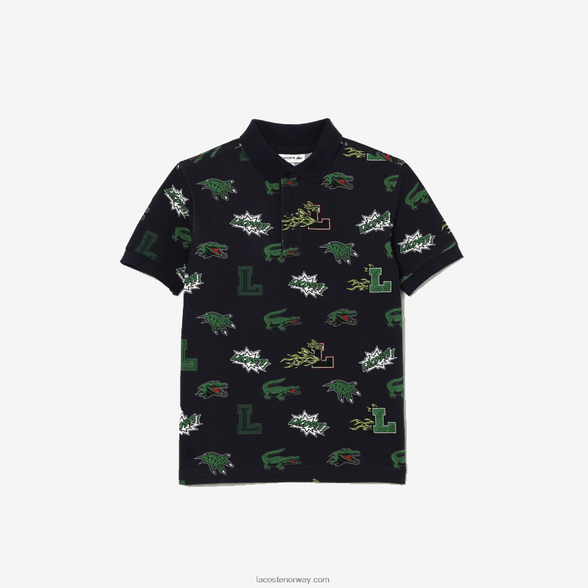 Lacoste komisk effekt krokodilleprint polo 4J4X0T2955 marineblå 166 barn