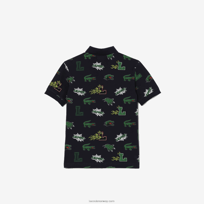Lacoste komisk effekt krokodilleprint polo 4J4X0T2955 marineblå 166 barn