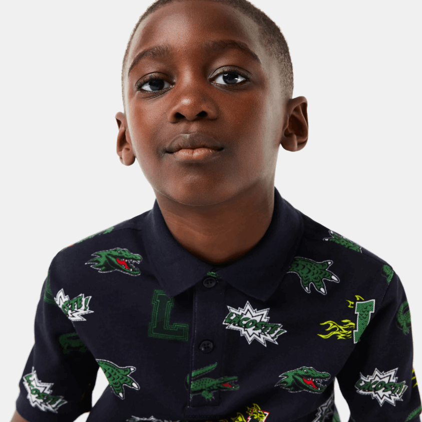 Lacoste komisk effekt krokodilleprint polo 4J4X0T2955 marineblå 166 barn