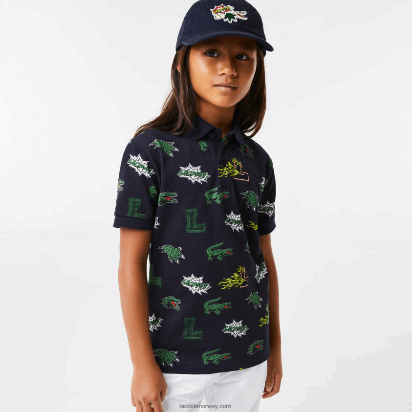 Lacoste komisk effekt krokodilleprint polo 4J4X0T2955 marineblå 166 barn