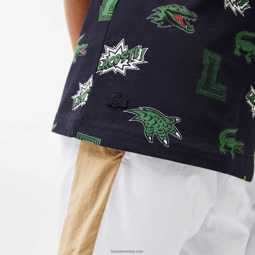Lacoste komisk effekt krokodilleprint polo 4J4X0T2955 marineblå 166 barn