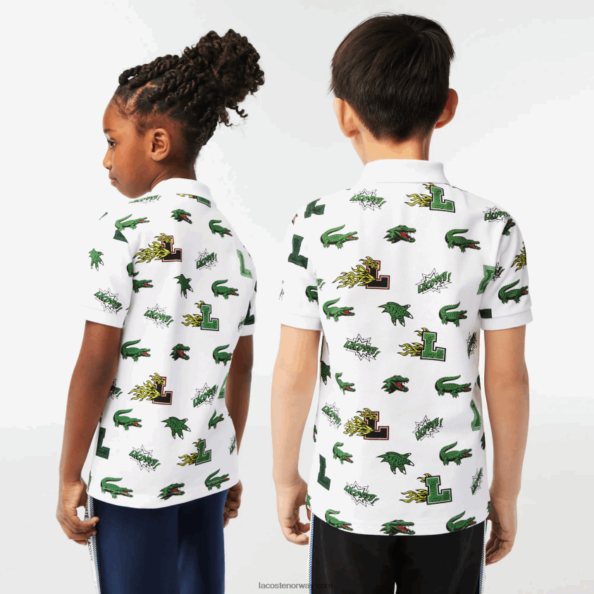 Lacoste komisk effekt krokodilleprint polo 4J4X0T2956 hvit 001 barn