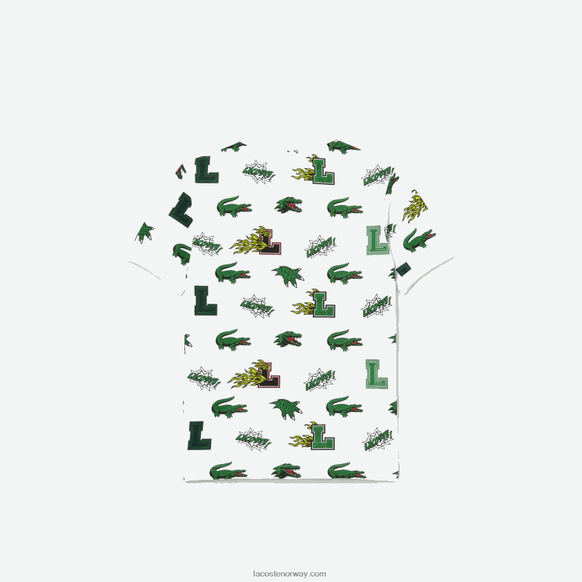 Lacoste komisk effekt krokodilleprint polo 4J4X0T2956 hvit 001 barn