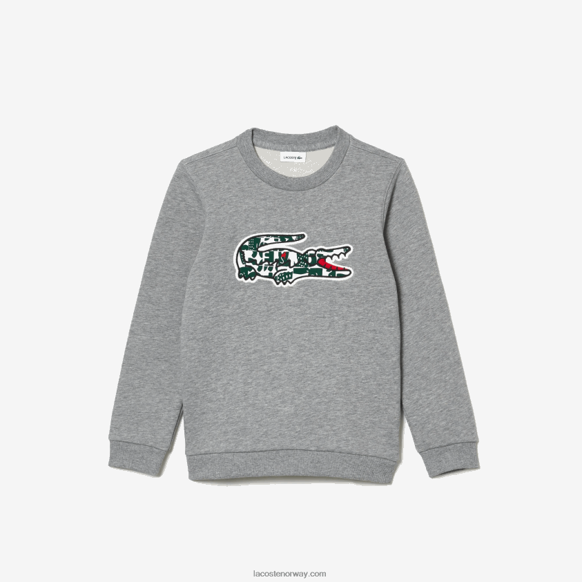 Lacoste Heritage krokodille sweatshirt i bomullsfleece med rund hals 4J4X0T3255 grå kine hvit grønn jnd barn