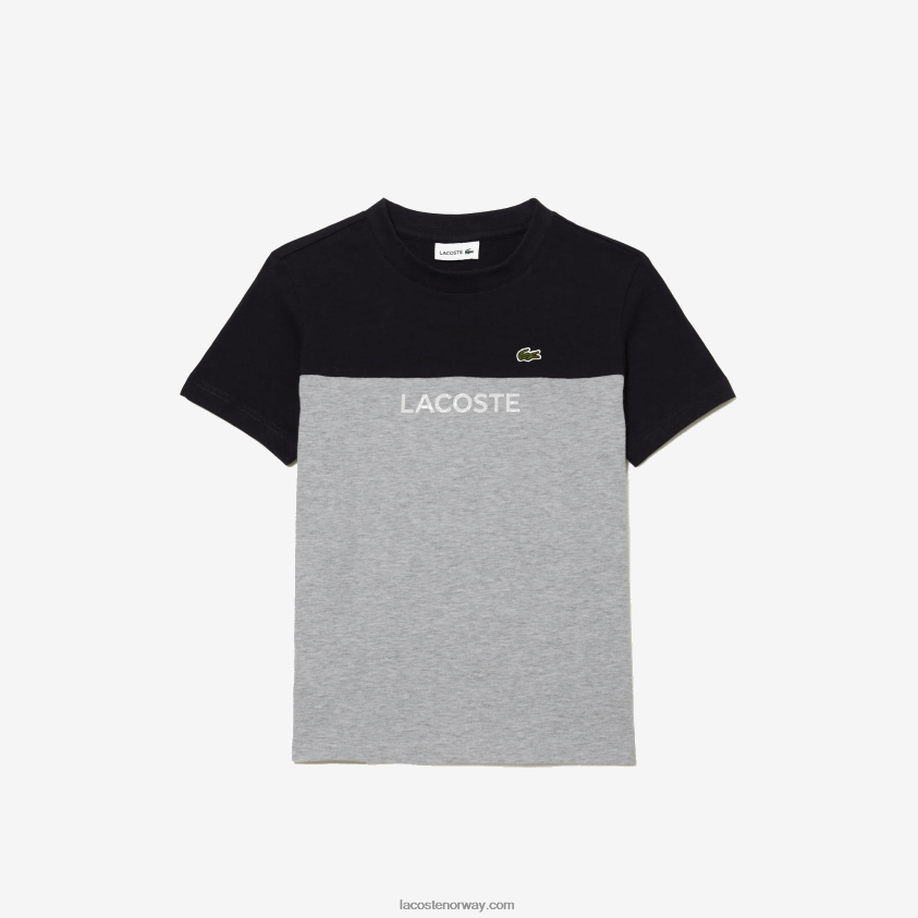 Lacoste colorblock t-skjorte i økologisk bomullsjersey 4J4X0T3015 marineblå grå chine e6a barn