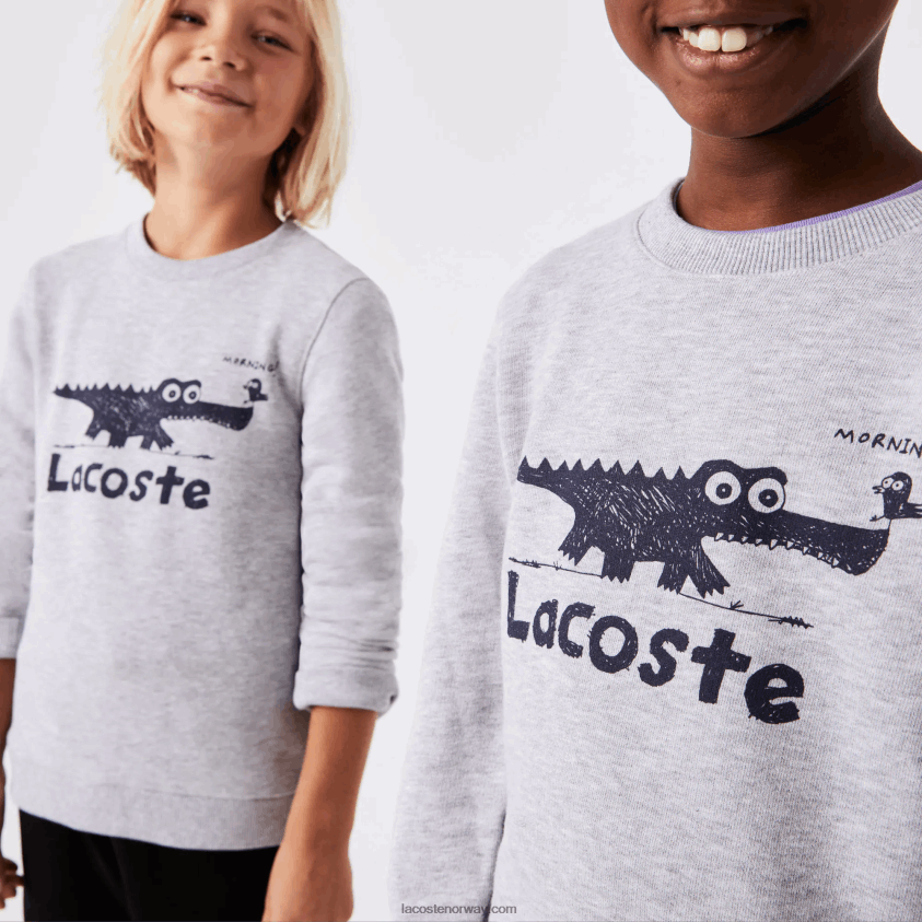 Lacoste genser med rund hals med krokodilletrykk 4J4X0T3230 grå kine cca barn