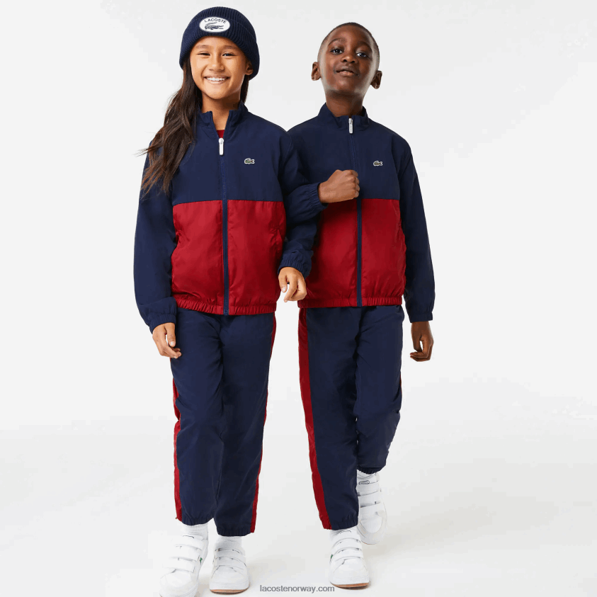 Lacoste høyhalset colorblock-jakke 4J4X0T3219 marineblå bordeaux lub barn