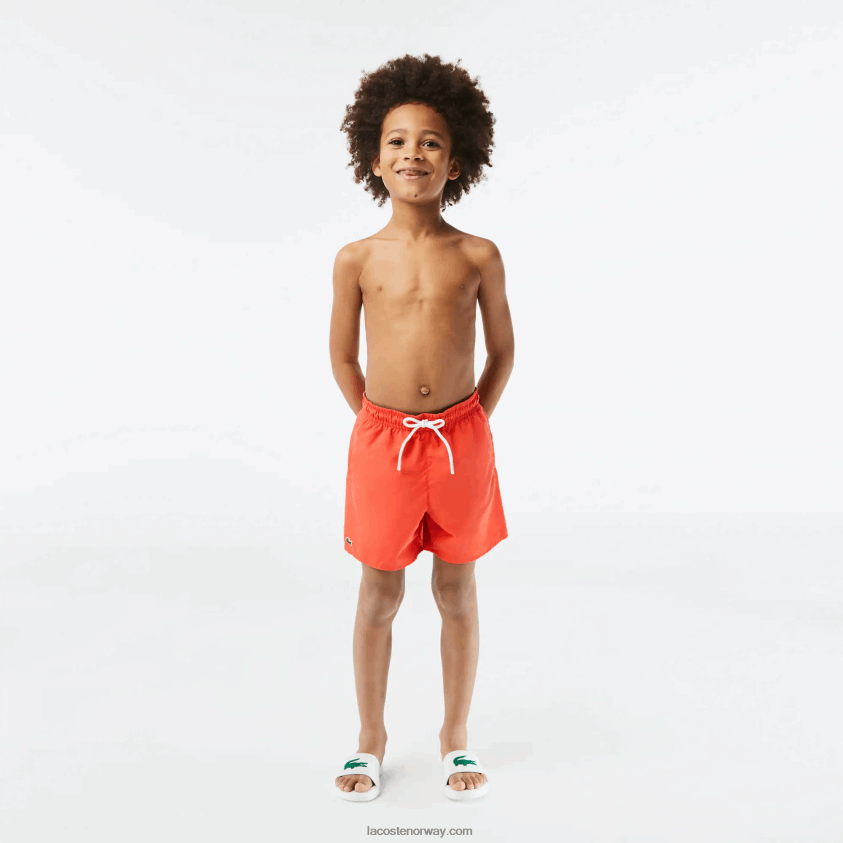 Lacoste hurtigtørkende solid badeshorts 4J4X0T3104 oransje grønn parykk gutter