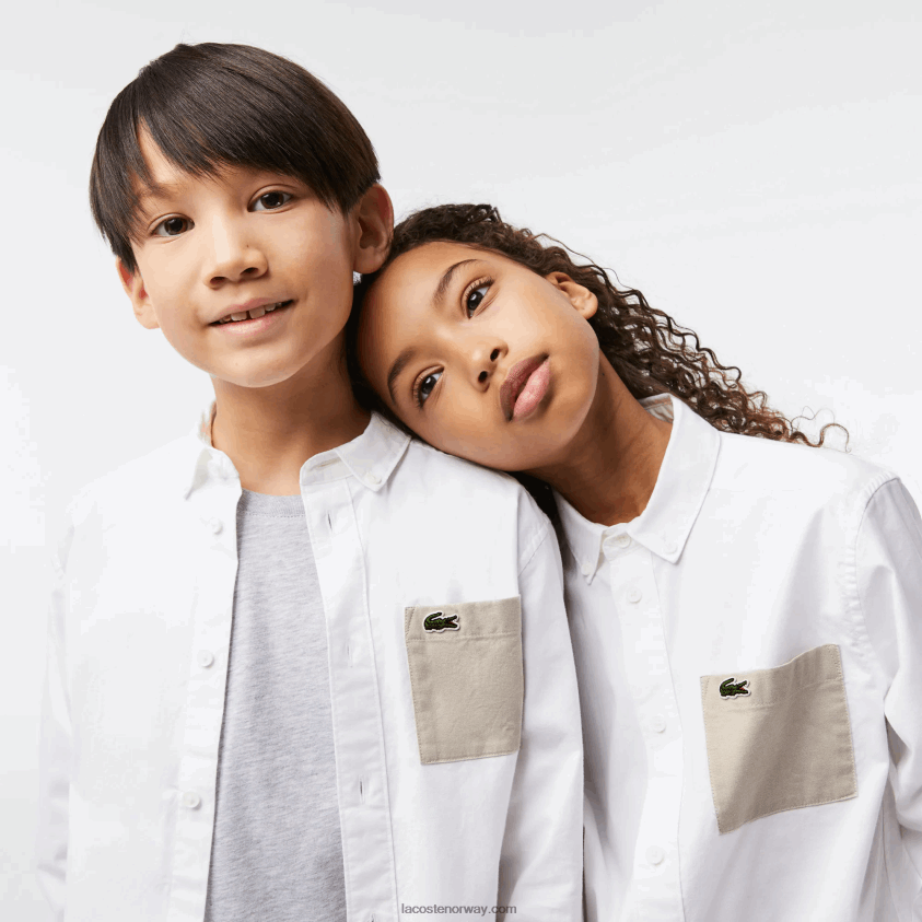 Lacoste kontrast lommeskjorte 4J4X0T3080 hvit beige nbn barn