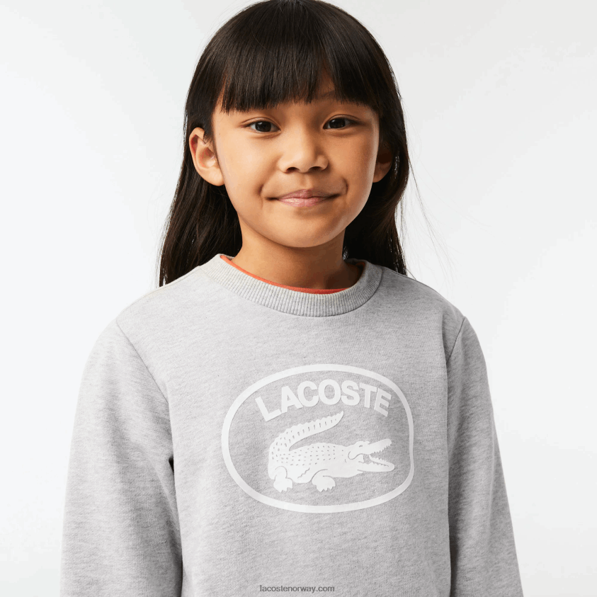 Lacoste kontrastmerket fargeblokkgenser 4J4X0T3058 grå kine hvit bg3 barn