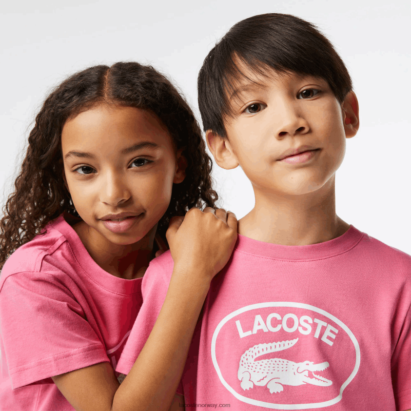 Lacoste kontrastmerket t-skjorte i bomullsjersey 4J4X0T3029 rosa 2r3 barn