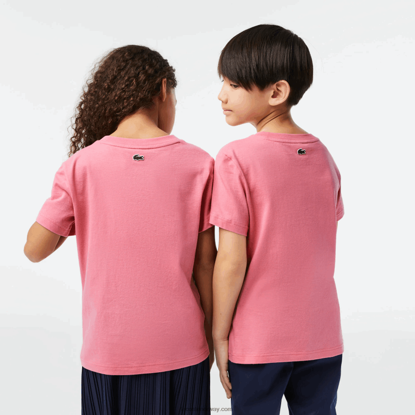 Lacoste kontrastmerket t-skjorte i bomullsjersey 4J4X0T3029 rosa 2r3 barn
