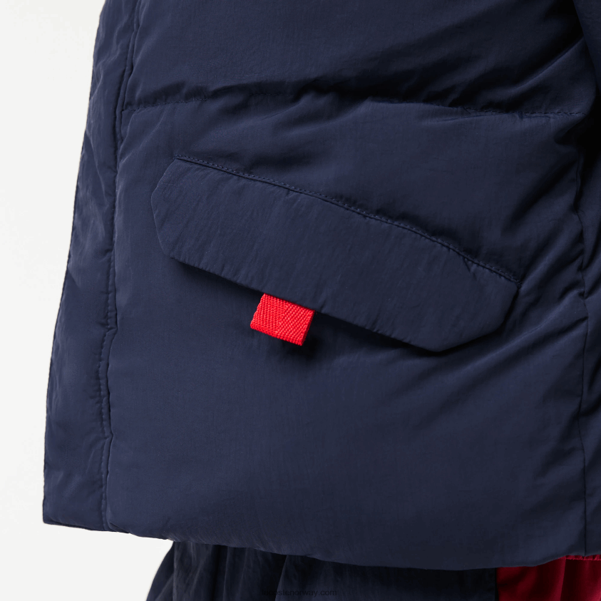 Lacoste krokodillebroderi hettejakke i taft 4J4X0T3221 marineblå rød 7pe barn