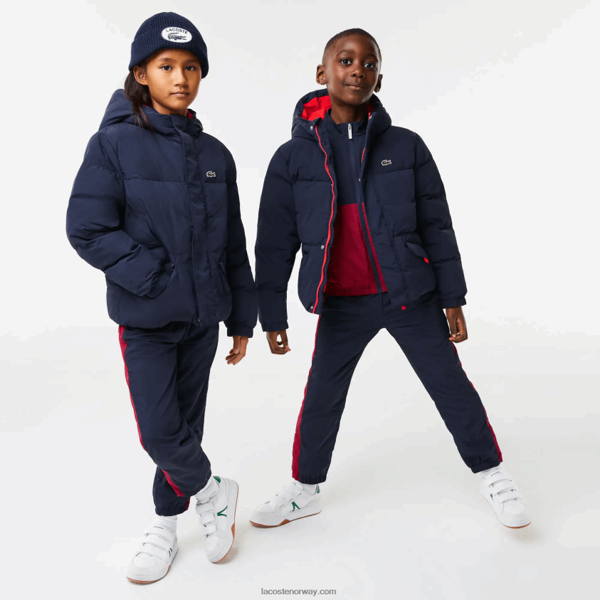 Lacoste krokodillebroderi hettejakke i taft 4J4X0T3221 marineblå rød 7pe barn