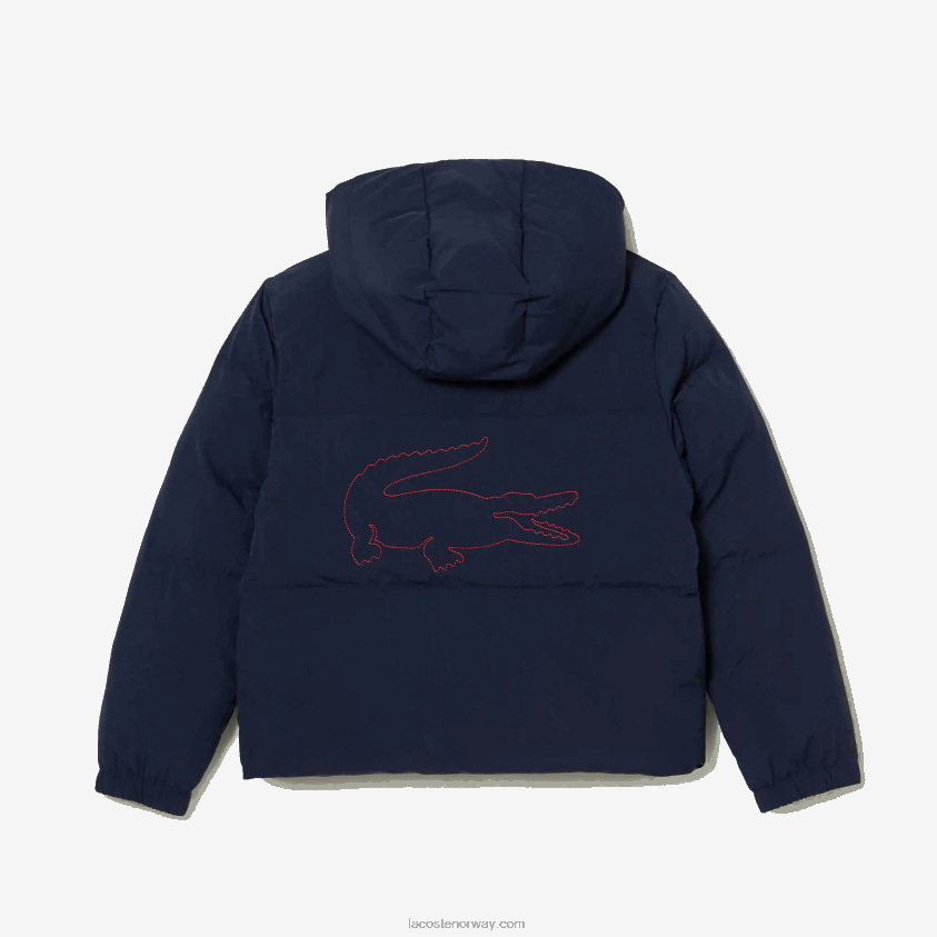 Lacoste krokodillebroderi hettejakke i taft 4J4X0T3221 marineblå rød 7pe barn