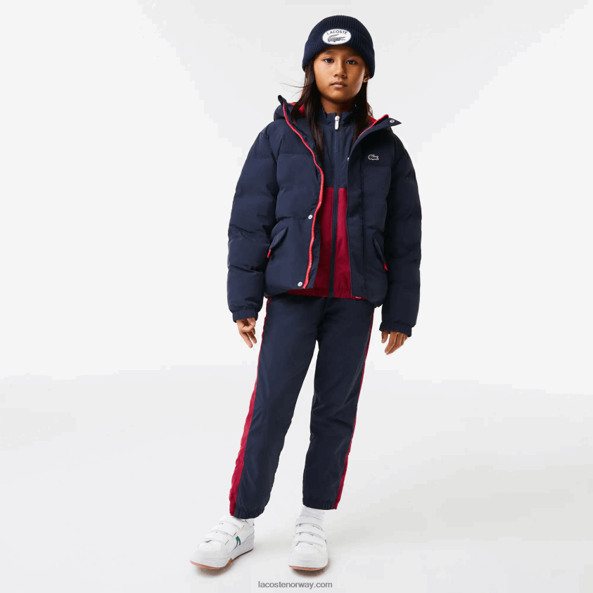 Lacoste krokodillebroderi hettejakke i taft 4J4X0T3221 marineblå rød 7pe barn