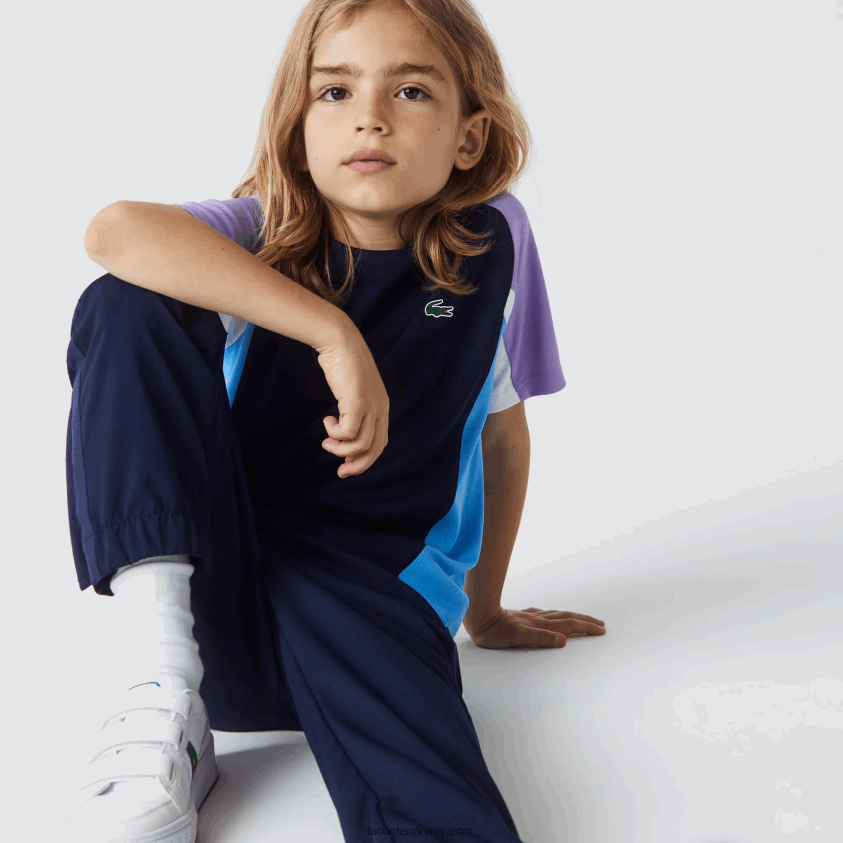 Lacoste sport fargeblokk tennis t-skjorte 4J4X0T3153 marineblå lilla hvit blå 5xj barn