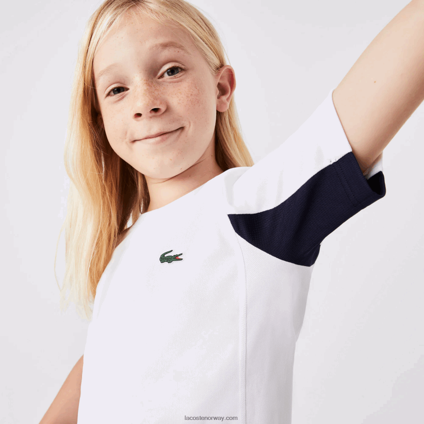 Lacoste sport fargeblokk tennis t-skjorte 4J4X0T3154 hvit marineblå hvit y2u barn
