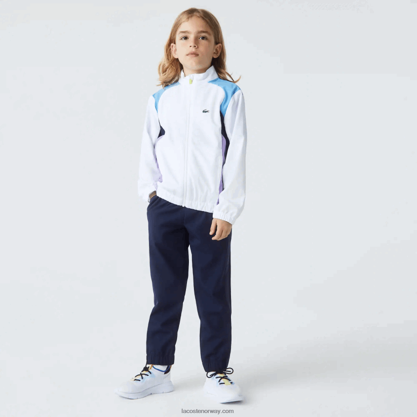 Lacoste sport fargeblokk tennis treningsdress 4J4X0T3185 hvit marineblå lilla 6hu barn
