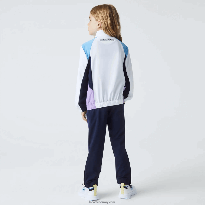 Lacoste sport fargeblokk tennis treningsdress 4J4X0T3185 hvit marineblå lilla 6hu barn