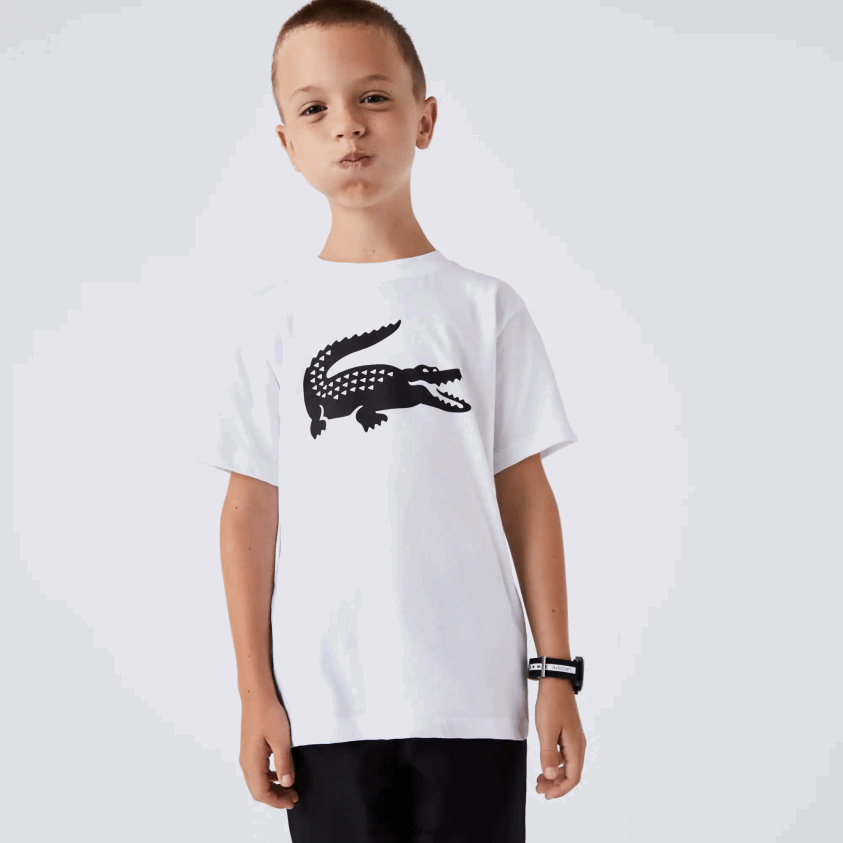 Lacoste sport tennis teknisk trøye oversized Croc t-skjorte 4J4X0T3019 hvit svart au8 barn