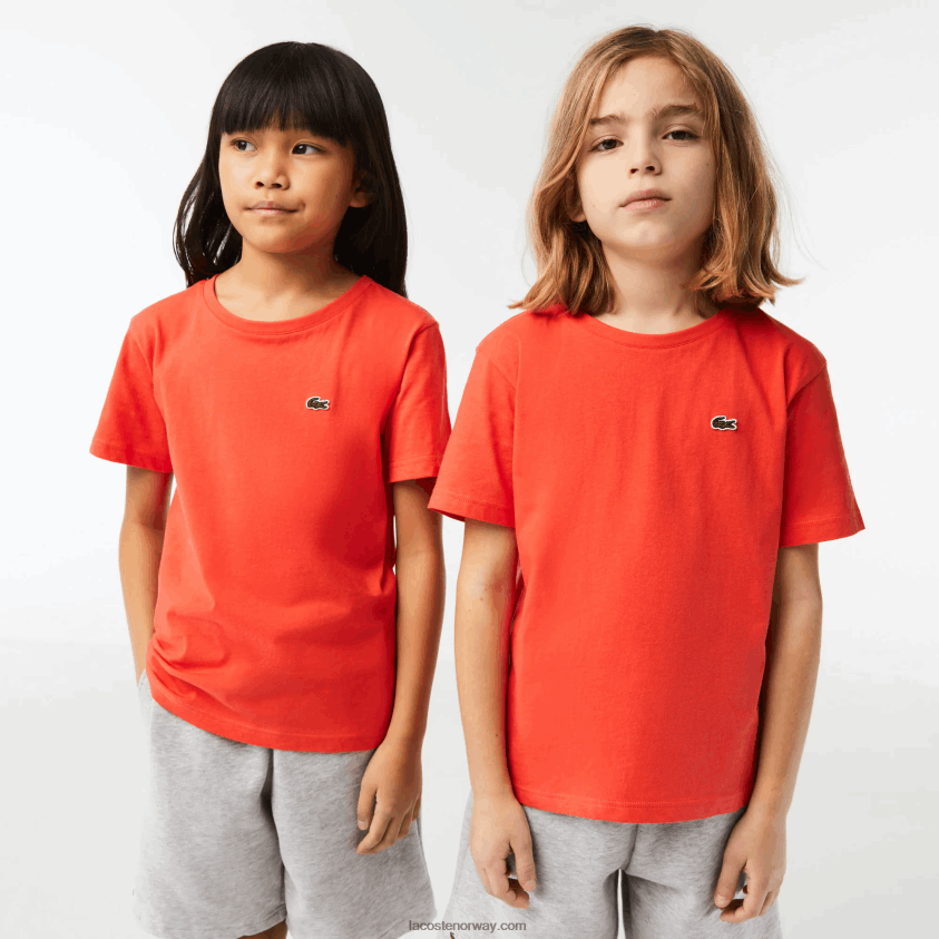 Lacoste t-skjorte i bomullsjersey med rund hals 4J4X0T3022 oransje 02k barn