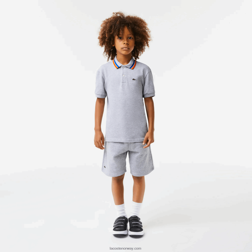 Lacoste tricolor krage bomull petit pique polo 4J4X0T2953 grå kine hvit w9d gutter