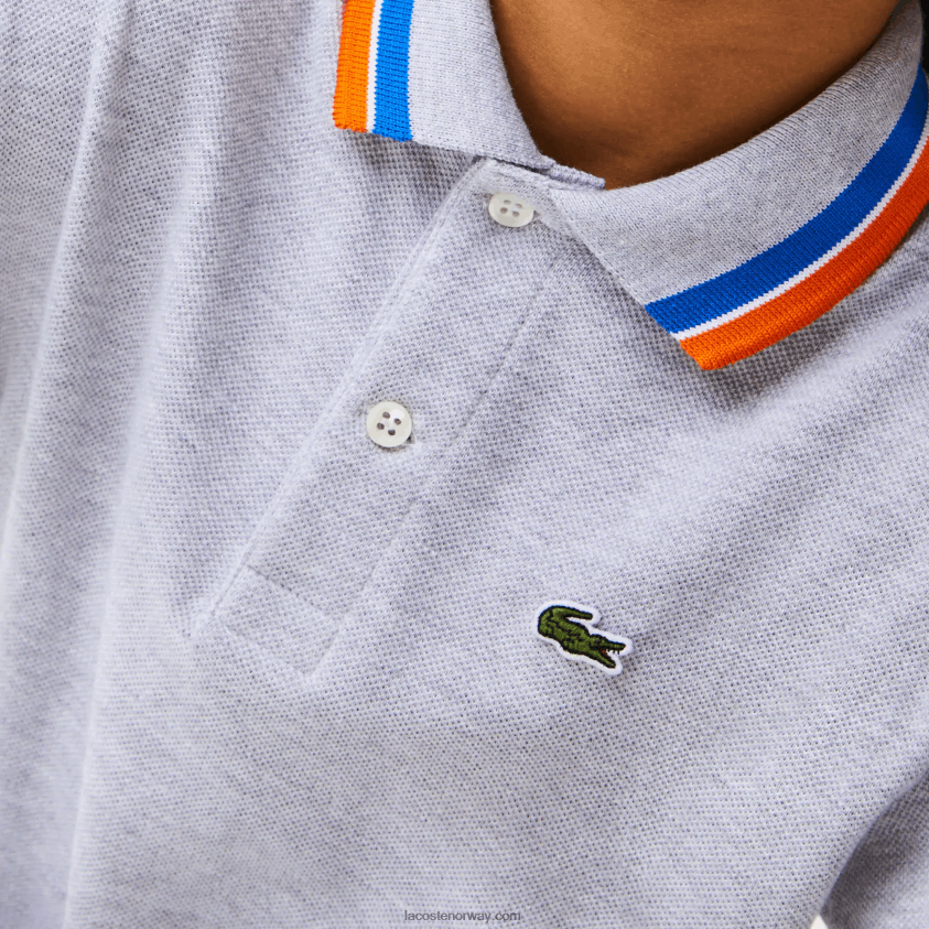 Lacoste tricolor krage bomull petit pique polo 4J4X0T2953 grå kine hvit w9d gutter