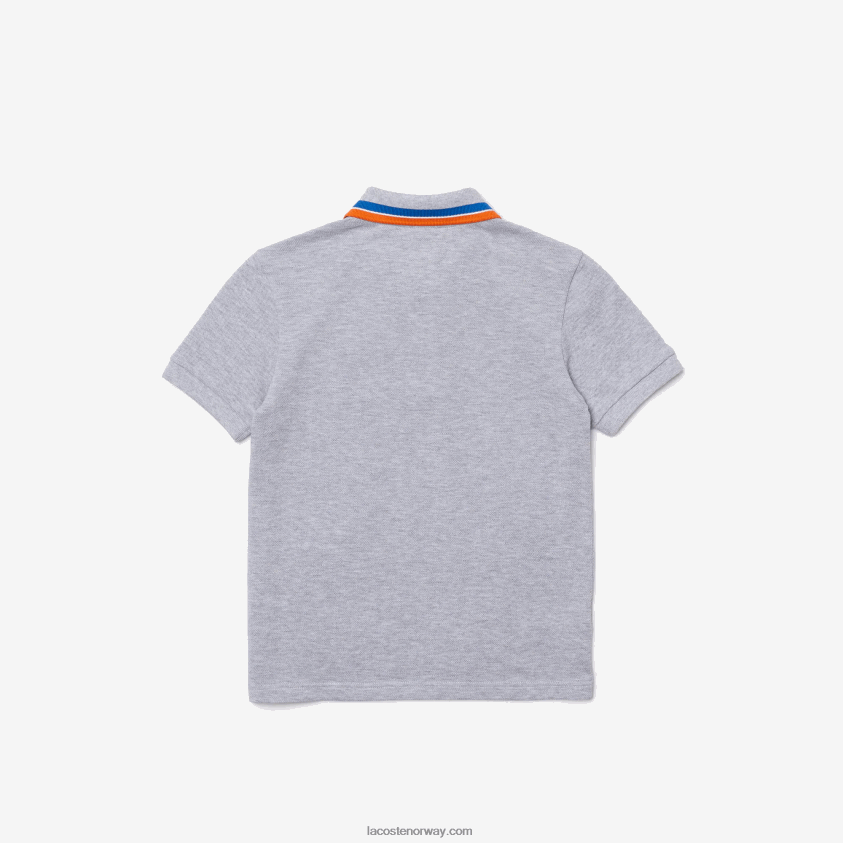 Lacoste tricolor krage bomull petit pique polo 4J4X0T2953 grå kine hvit w9d gutter