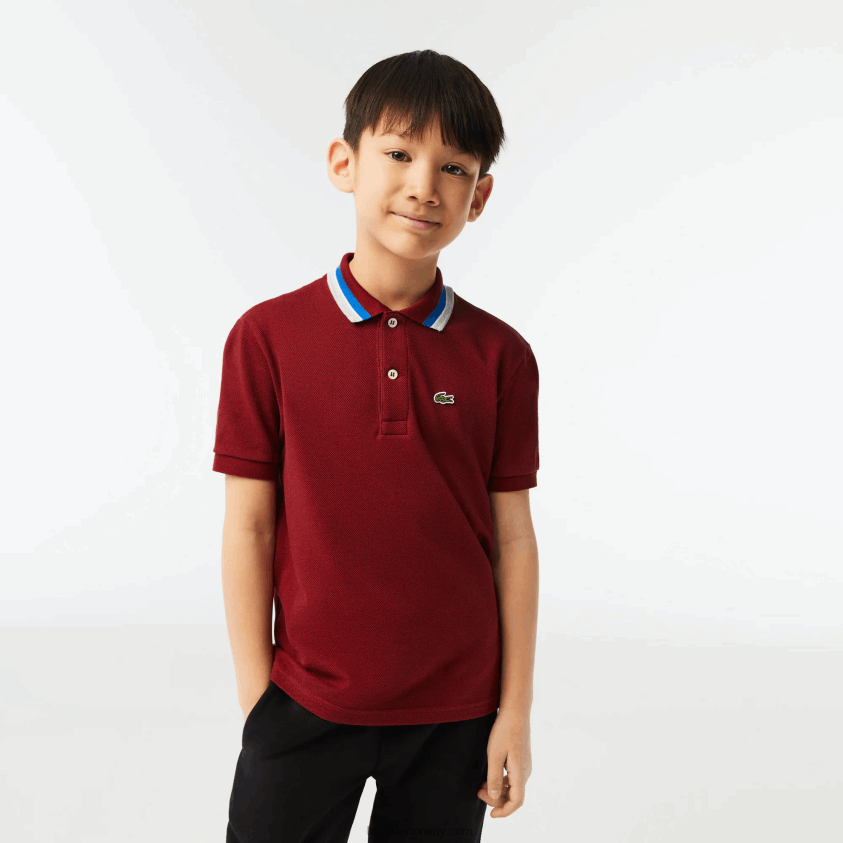 Lacoste tricolor krage bomull petit pique polo 4J4X0T2954 bordeaux hvit x62 gutter