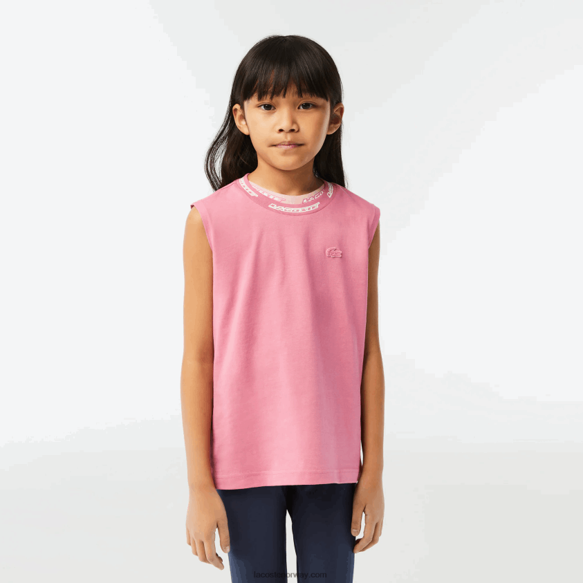 Lacoste ermeløs t-skjorte i bomullsjersey 4J4X0T3017 rosa 2r3 jenter