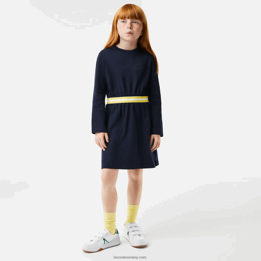Lacoste kontrast midje kjole i bomullsjersey 4J4X0T3270 marineblå 166 jenter