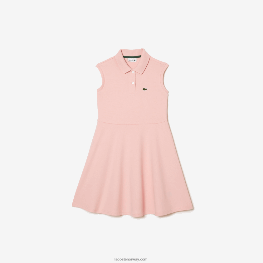 Lacoste passform og flare stretch pique polo kjole 4J4X0T3077 rosa kf9 jenter