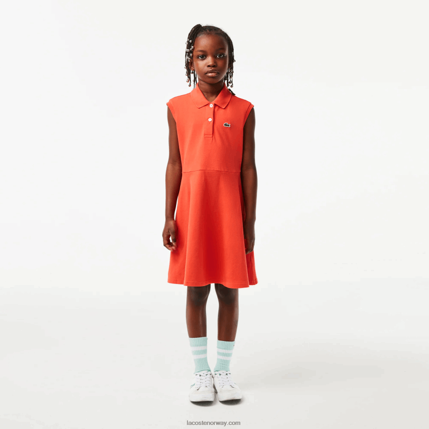 Lacoste passform og flare stretch pique polo kjole 4J4X0T3078 oransje 02k jenter