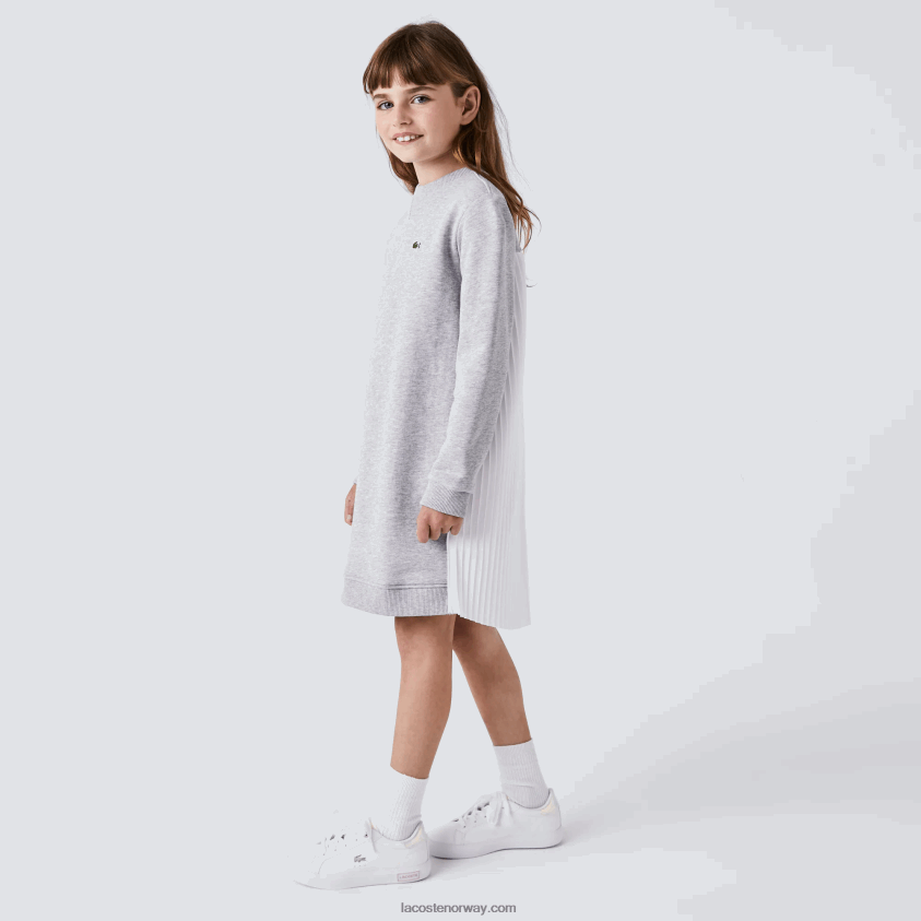 Lacoste plissert rygg kjole i bomullsfleece 4J4X0T3286 grå kine cca jenter
