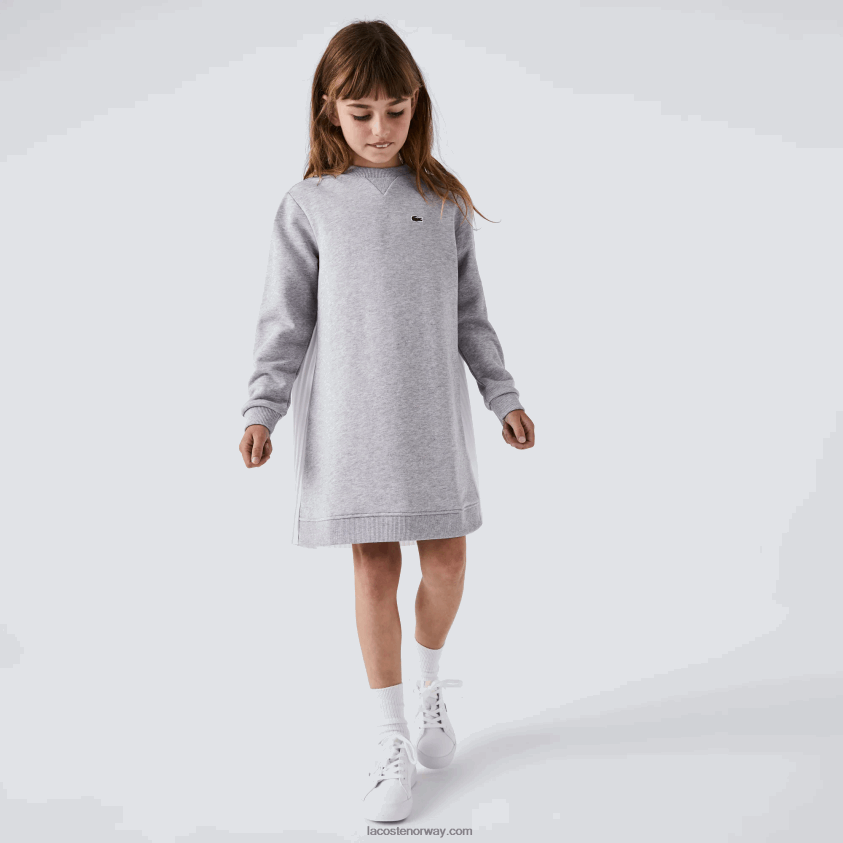 Lacoste plissert rygg kjole i bomullsfleece 4J4X0T3286 grå kine cca jenter