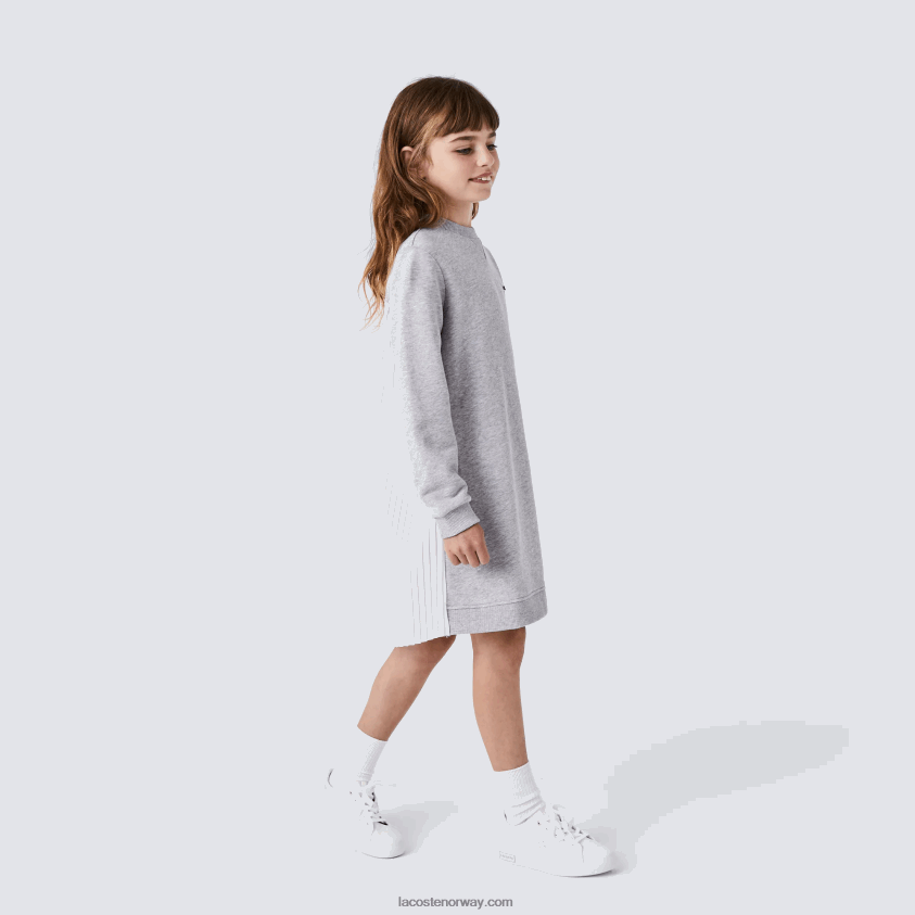 Lacoste plissert rygg kjole i bomullsfleece 4J4X0T3286 grå kine cca jenter