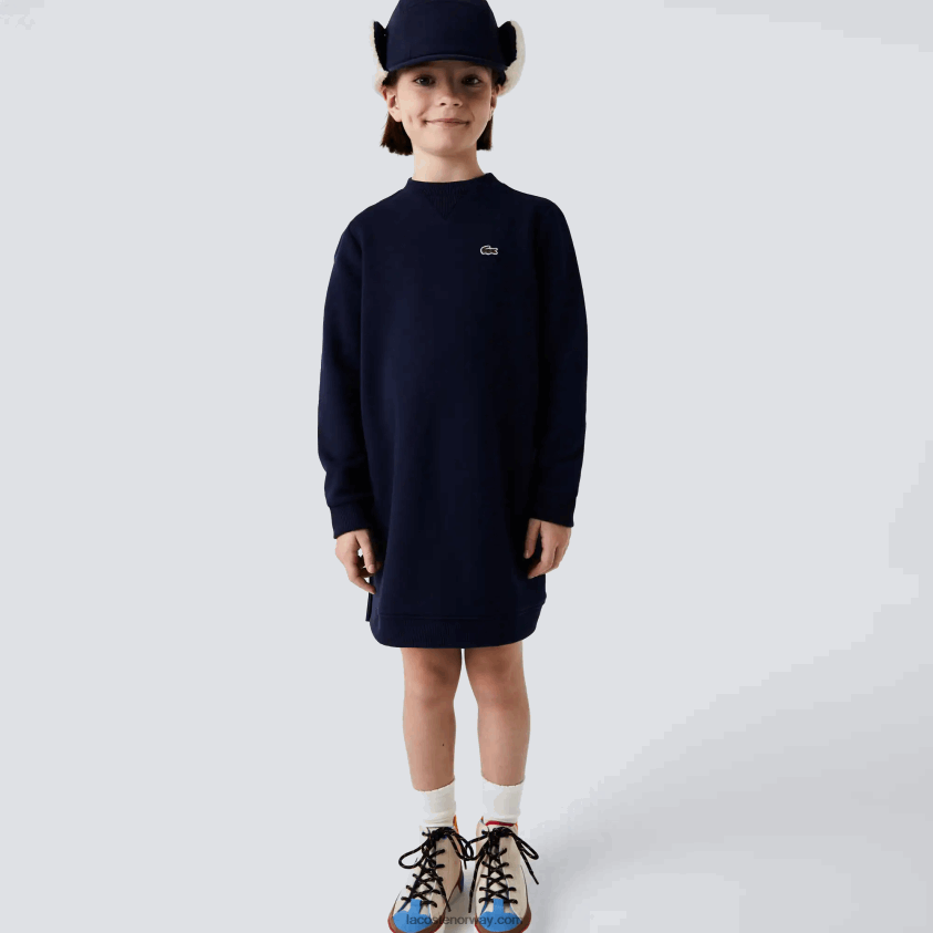 Lacoste plissert rygg kjole i bomullsfleece 4J4X0T3287 marineblå 166 jenter