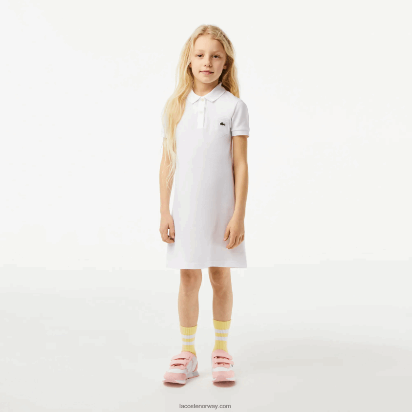 Lacoste polokjole i bomull 4J4X0T3082 hvit 001 jenter