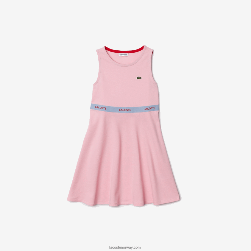 Lacoste merket midje kjole i økologisk bomull 4J4X0T3285 rosa rød dud jenter