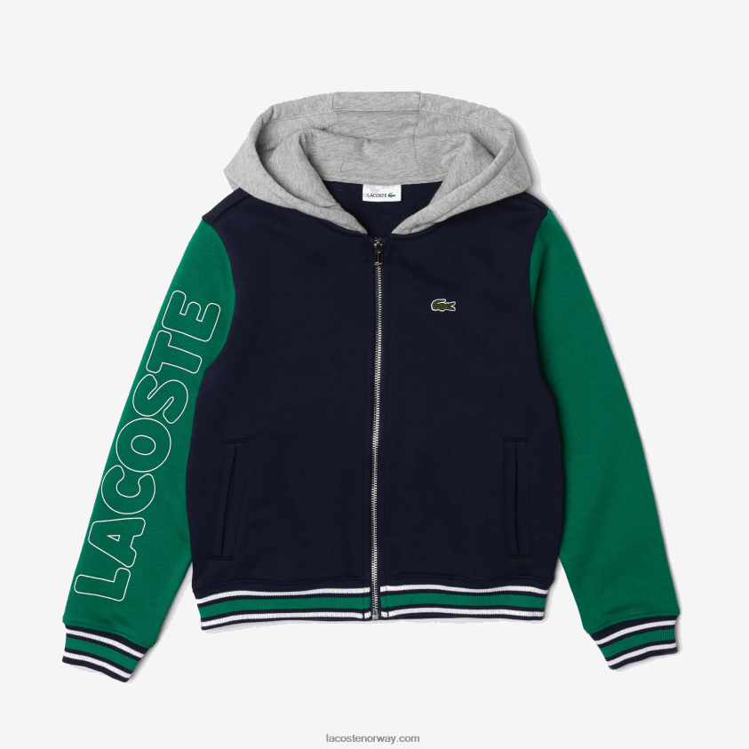 Lacoste Heritage hette colorblock fleece sportsjakke 4J4X0T3267 marine grå chine grønn hvit jxx barn