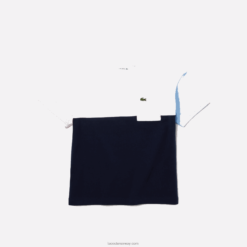 Lacoste Heritage lomme farge-blokk rund hals bomull t-skjorte 4J4X0T3179 marineblå hvit rosa gta jenter
