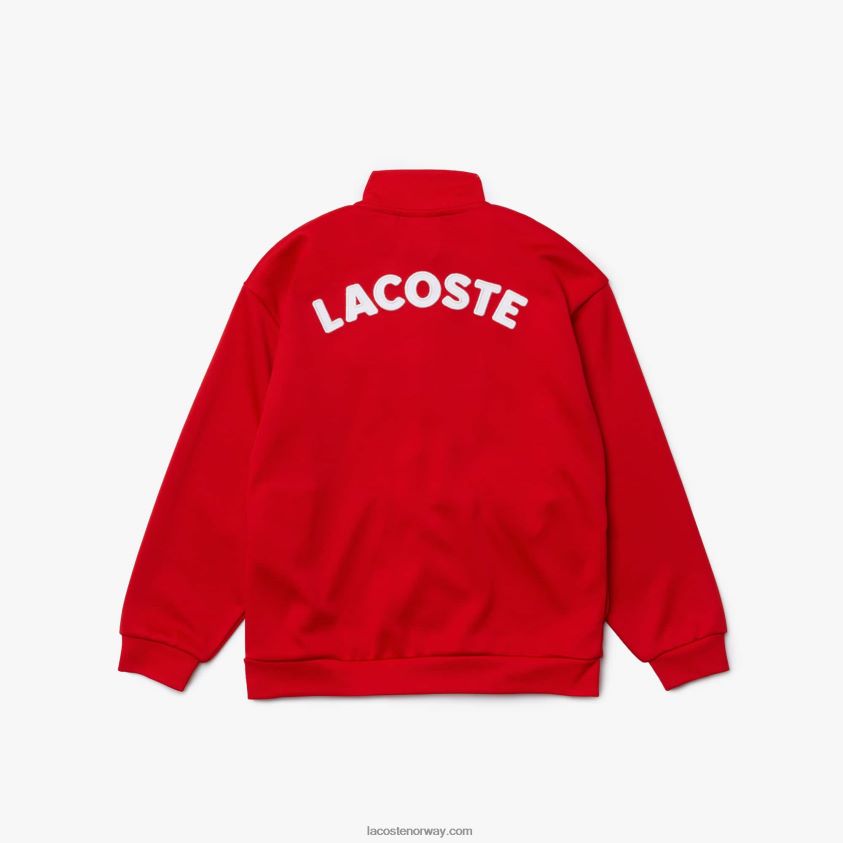 Lacoste Heritage merket fleecejakke med stående krage med glidelås 4J4X0T3250 rød hvit c9u barn