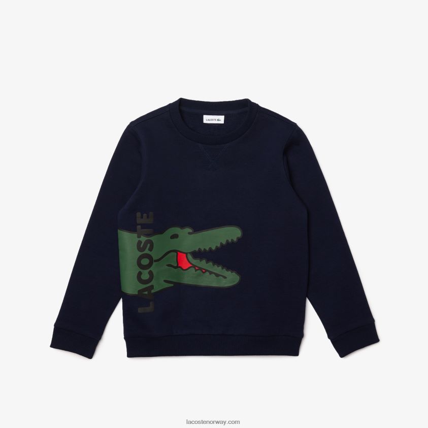 Lacoste fleecegenser med krokodilletrykk 4J4X0T3245 marineblå hvit qrn barn
