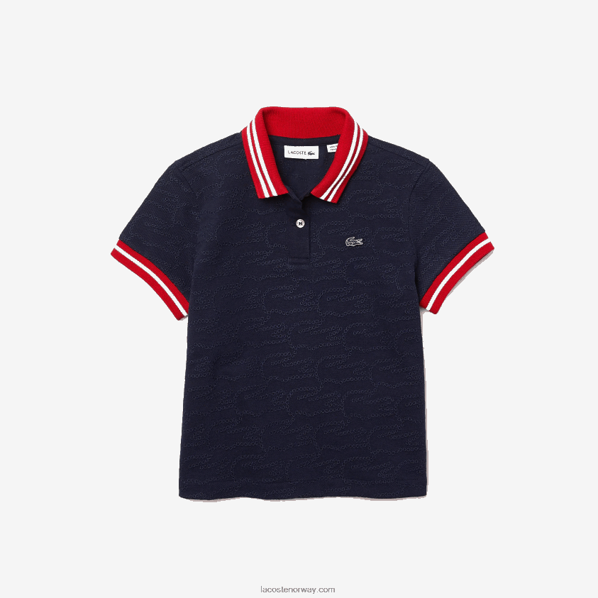 Lacoste krokodillebroderi piképolo 4J4X0T3164 marineblå rød hvit gtf jenter