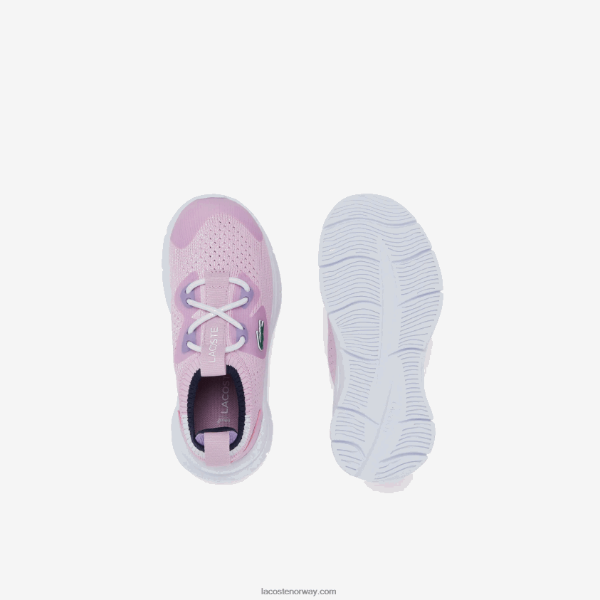 Lacoste run spin strikke tekstil farge kontrast joggesko 4J4X0T2982 rosa og hvit f50 spedbarn